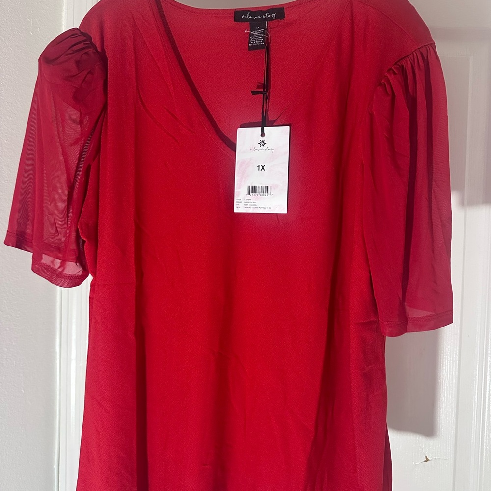 Elegant Red V-Neck Blouse (NWT)